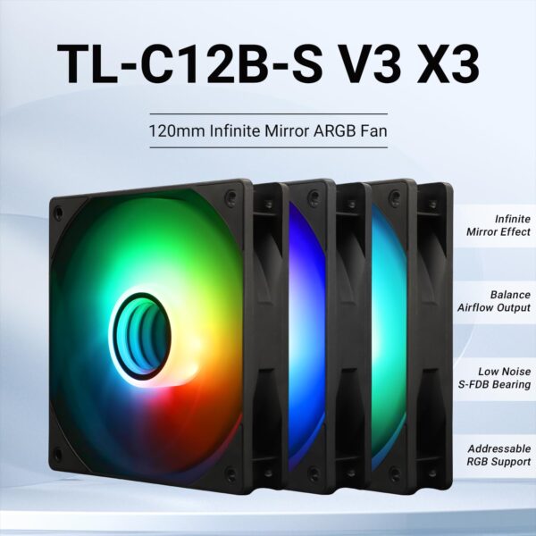 Second image of TL-C12B-S V3 120mm ARGB Fan 3-Pack | Mirror Light Effect & Silent Cooling