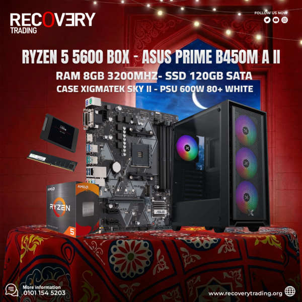 Ryzen 5 5600 - ASUS PRIME B450M-A II - 8GB DDR4 3200 - 120GB SATA SSD - XIGMATEK SKY II - 600W PSU