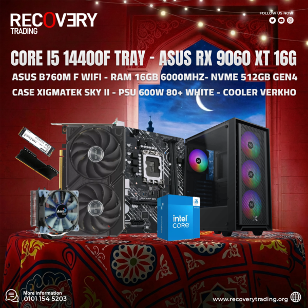 Core i5-14400F - ASUS PRIME H610M-F - 16GB DDR5 6000 - 512GB NVMe - ASUS Dual RX 9060 XT 16GB - XIGMATEK SKY II - 600W PSU