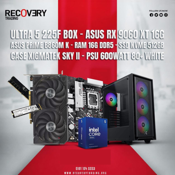 Intel Core Ultra 5 225F + ASUS RX 9060 XT 16GB Gaming PC