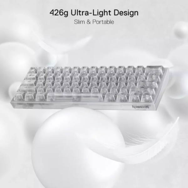 Second image of REDRAGON K617 CT Fizz RGB 60% Gaming Mechanical Keyboard – Custom Linear Switch (White Transparent)