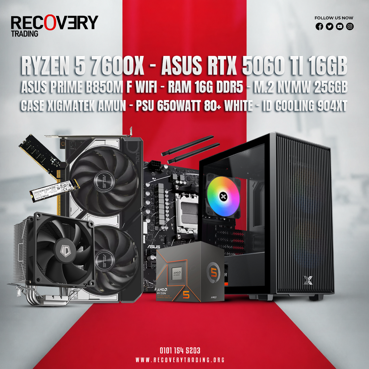 Ryzen 5 7600X + ASUS RTX 5060 Ti 16GB Gaming PC