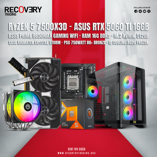Ryzen 5 7500X3D + ASUS RTX 5060 Ti 16GB Gaming PC