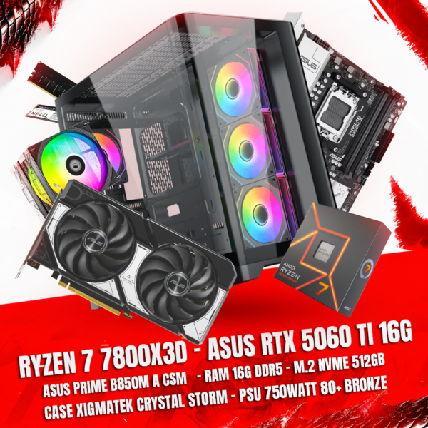 Ryzen 7 7800X3D + ASUS RTX 5060 Ti 16GB Gaming PC