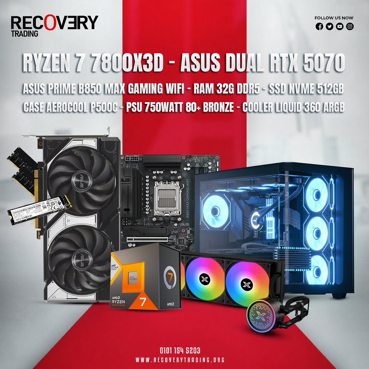 AMD Ryzen 7 7800X3D + ASUS Dual GeForce RTX 5070 12GB Gaming PC