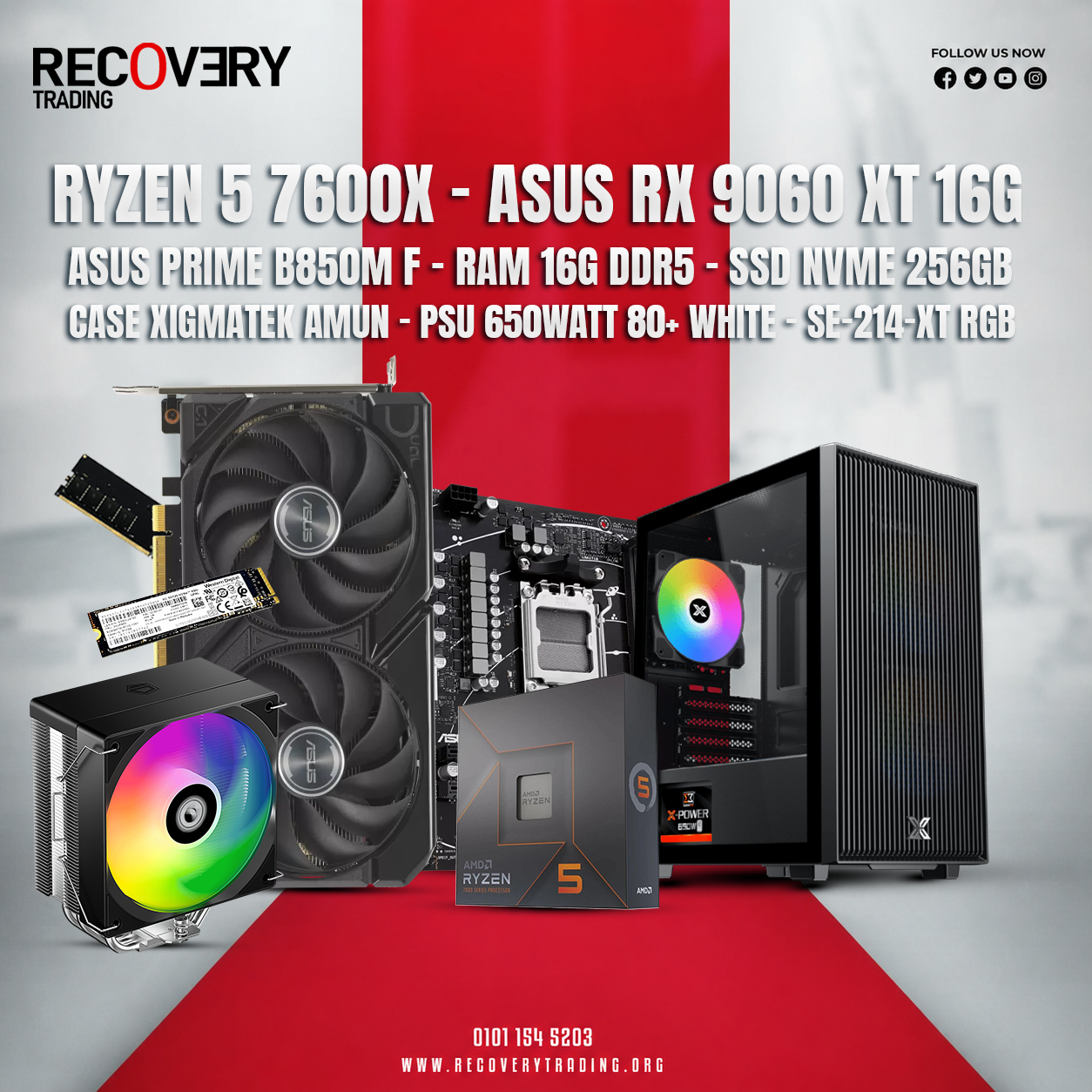 AMD Ryzen 5 7600X + ASUS Radeon RX 9060 XT 16GB Gaming PC