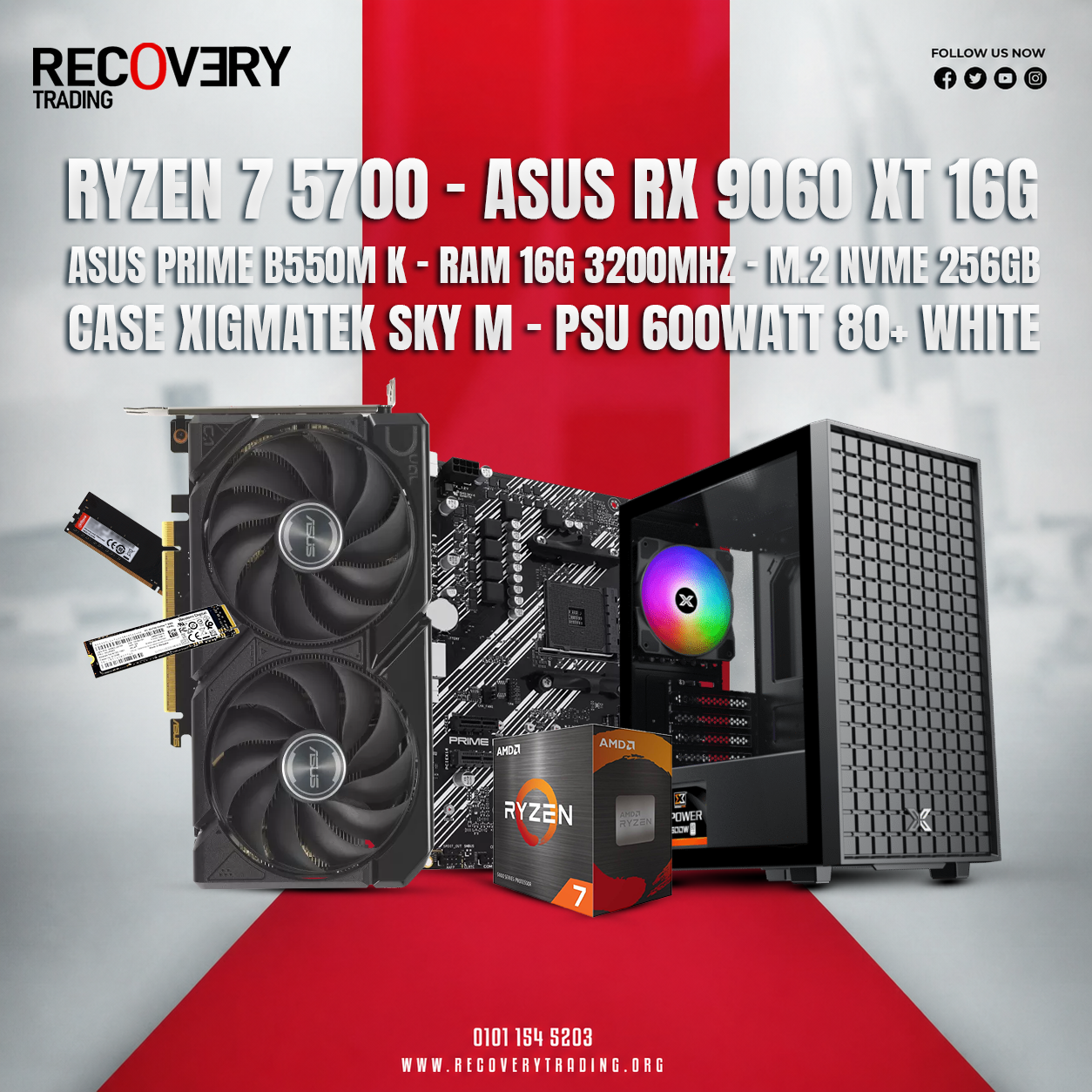AMD Ryzen 7 5700 + ASUS Radeon RX 9060 XT 16GB Gaming PC