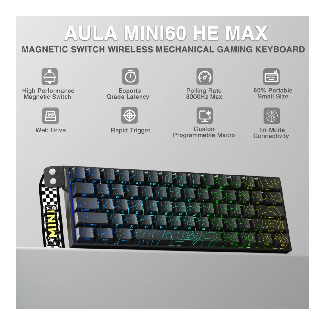 AULA MINI 60 HE MAX Tri-Mode Magnetic Gaming Keyboard – Black Contour - Image 2
