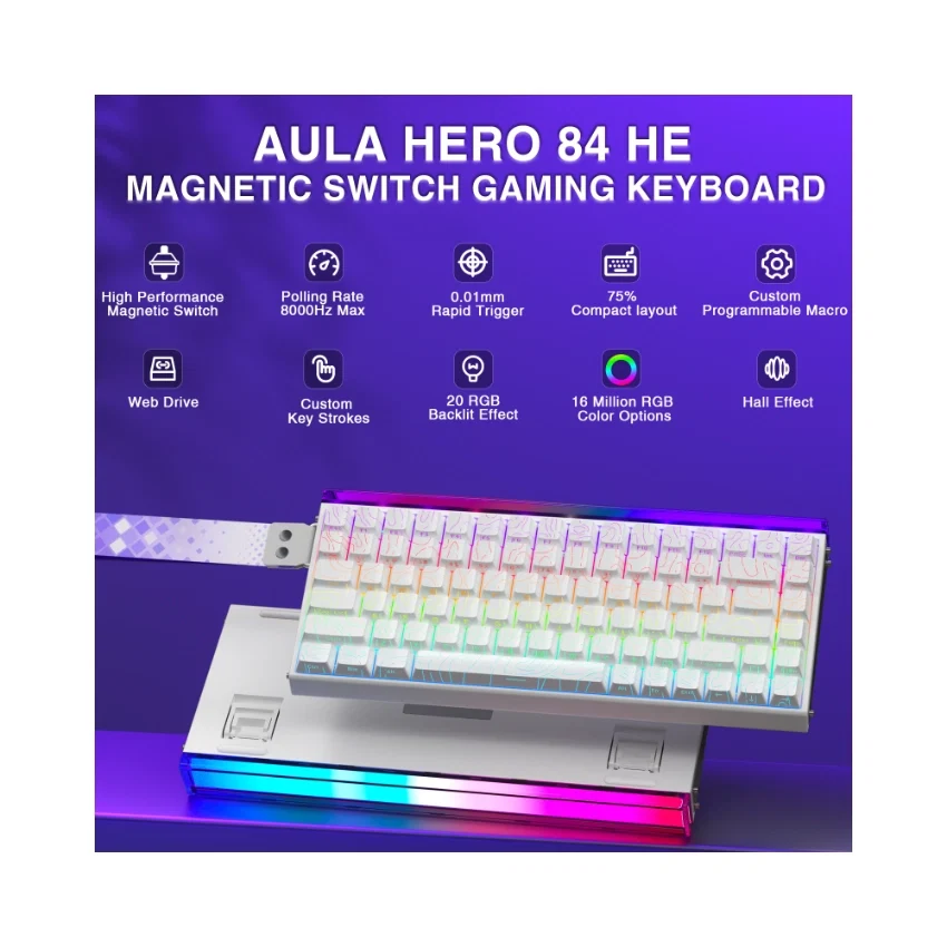 AULA HERO 84 HE Wired Magnetic Gaming Keyboard – White Contour - Image 3