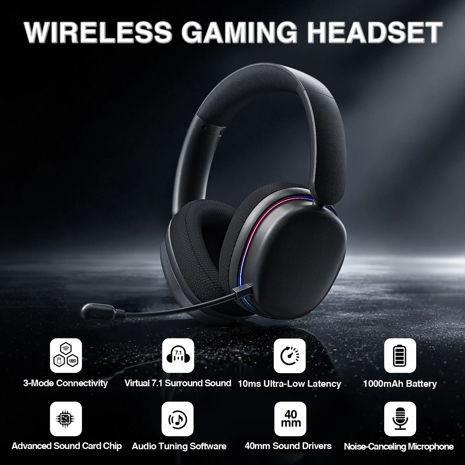 AULA G7 Pro 7.1 Surround RGB Gaming Headset – Black - Image 2