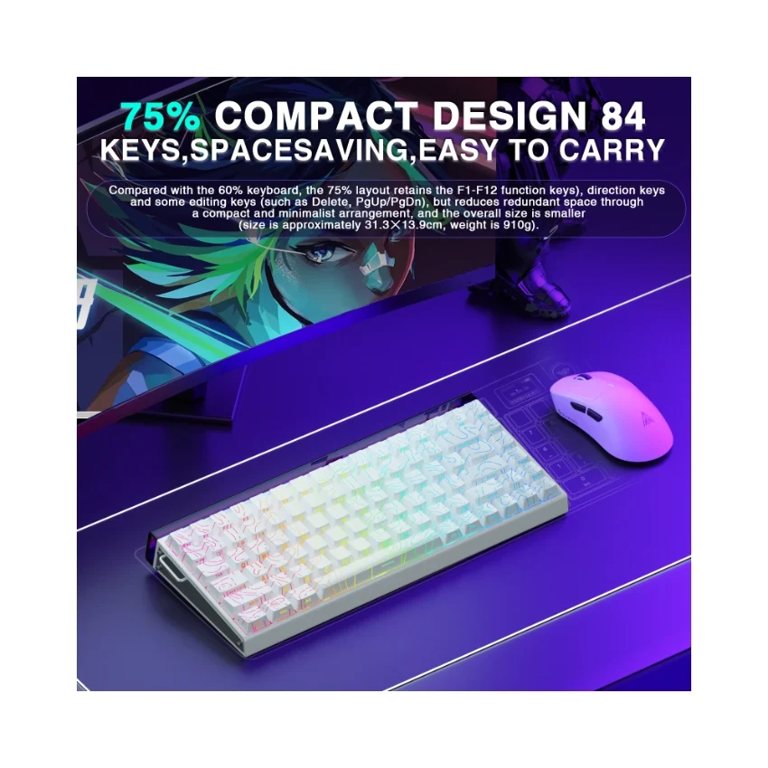 AULA HERO 84 HE Wired Magnetic Gaming Keyboard – White Contour - Image 4