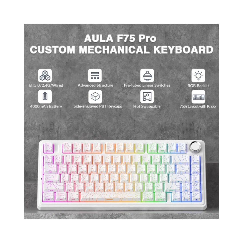 AULA F75 Wireless Mechanical Gaming Keyboard – White Contour - Image 2