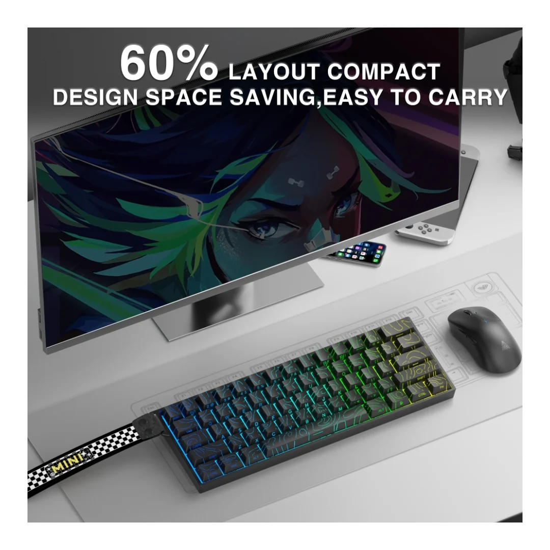 AULA MINI 60 HE MAX Tri-Mode Magnetic Gaming Keyboard – Black Contour - Image 4