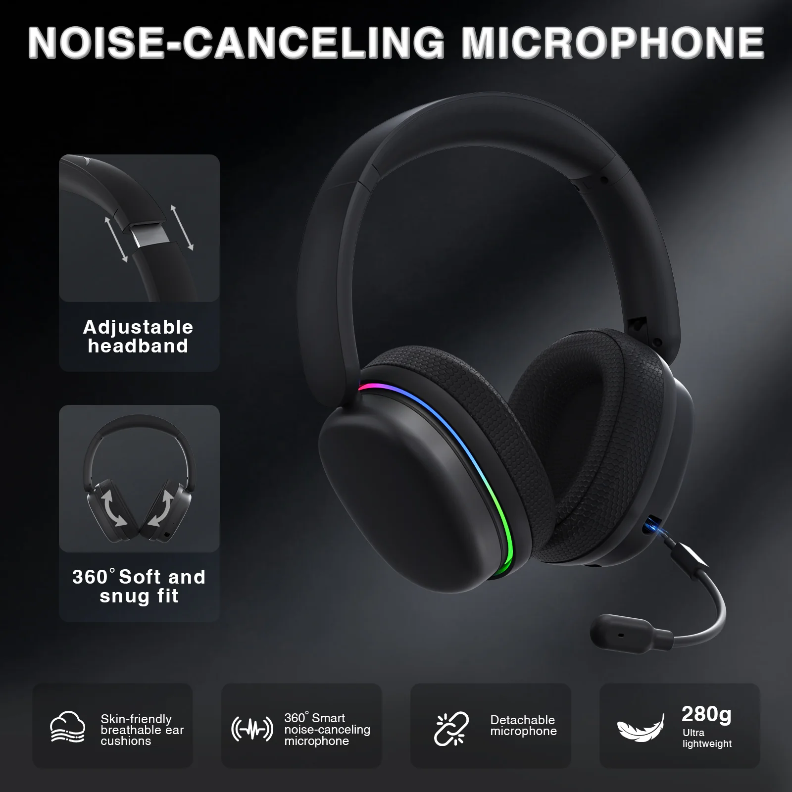AULA G7 Pro 7.1 Surround RGB Gaming Headset – Black - Image 5