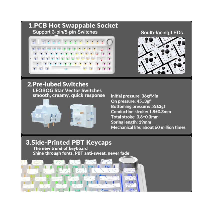 AULA F75 Wireless Mechanical Gaming Keyboard – White Contour - Image 5