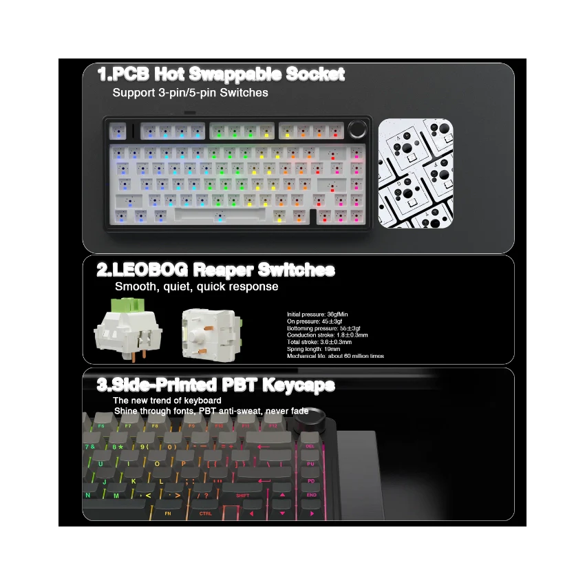 AULA F75 Wireless Mechanical Gaming Keyboard – Gradient Grey - Image 2